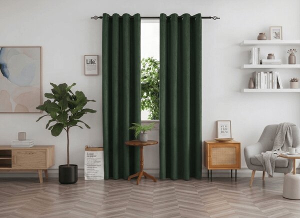 Zatemnitvena zavesa DUNES VELVET 140x250 cm, temno zelena Za obesiti: Kovinski obročki