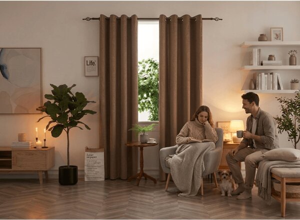 Zatemnitvena zavesa DUNES VELVET 140x250 cm, bež-rjava Za obesiti: Kovinski obročki