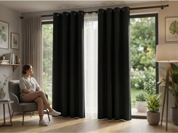 Zavesa OXFORD LIGHT 140x250 cm, črna Za obesiti: Trak za nabiranje