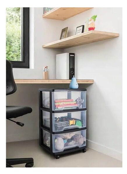 Črn/prozoren plastičen regal na koleščkih 37x61 cm – Curver