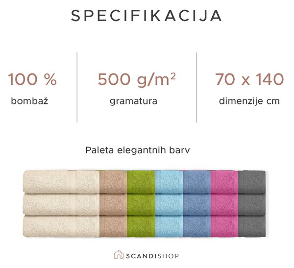 Brisača CARRARA 70x140 cm svetlo rjava, 100% bombaž