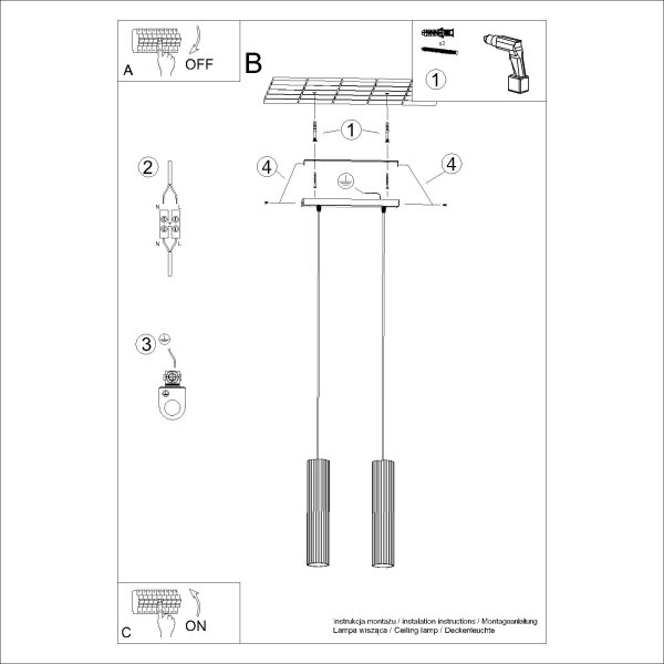 Sollux SL.1631 - Lestenec na vrvici KARBON 2xGU10/10W/230V rdeča