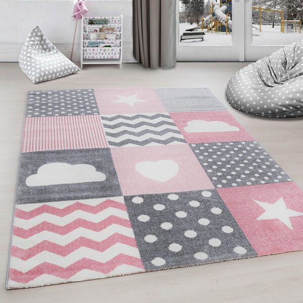 OTROŠKA PREPROGA Kids 120/170 cm tkano siva, bela, pink