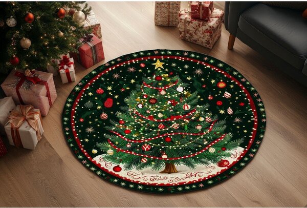 Zelena okrogla preproga z božičnim motivom ø 120 cm – Conceptum Hypnose