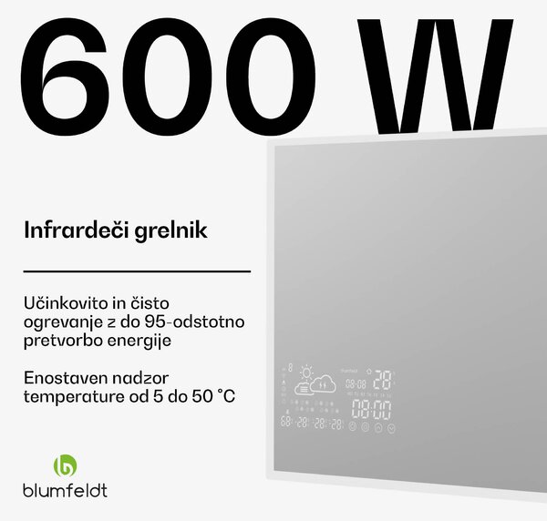 Blumfeldt Infrardeči grelnik, Smart Mirror, Infrardeče sevanje, 600 W, IP44