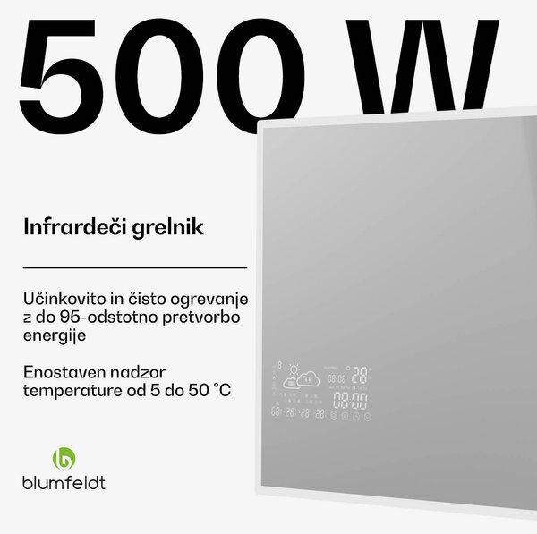 Blumfeldt Infrardeči grelnik, Smart Mirror, Infrardeče sevanje, 500 W, IP44