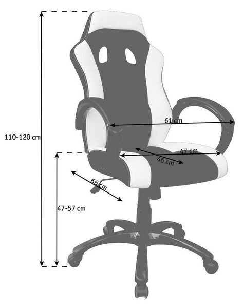 GAMING STOL kovina, umetna masa, tekstil črna, bela
