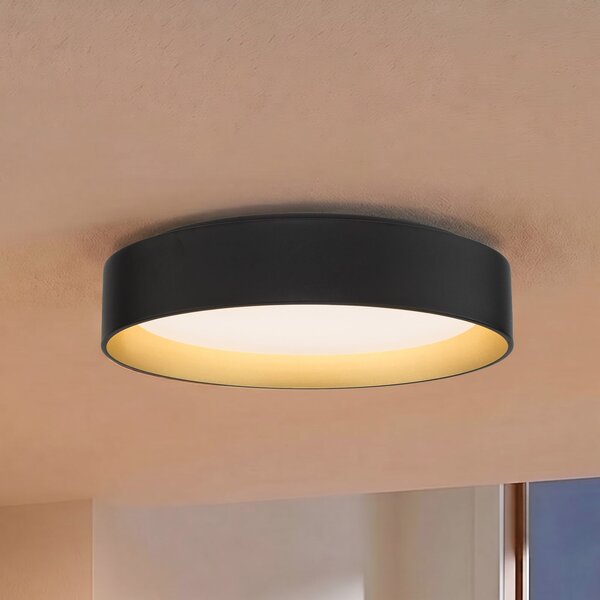 Lindby LED stropna svetilka Gracjan, črna, kovinska, CCT, Ø45cm, zatemnjen, Črna, Dnevna soba / jedilnica, Plastika, Sodobni