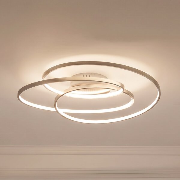 Lindby LED stropna svetilka Joline, Ø 60 cm, nikljeva barva, kovina, zatemnjen, Kovinska, Dnevna soba / jedilnica, Kovina, Sodobni
