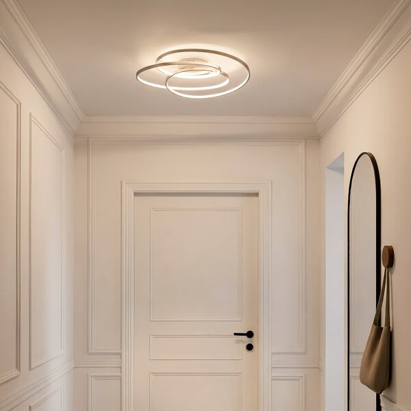 Lindby LED stropna svetilka Joline, Ø 60 cm, nikljeva barva, kovina, zatemnjen, Kovinska, Dnevna soba / jedilnica, Kovina, Sodobni