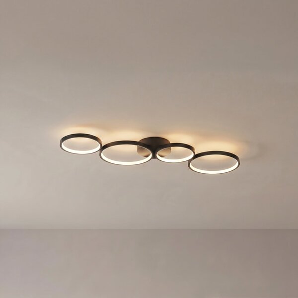 Lindby LED stropna svetilka Evengeline, črna, aluminij, 88 cm, Črna, Dnevna soba / jedilnica, Kovina, Sodobni
