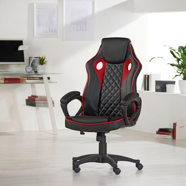 GAMING STOL kovina, umetna masa, tekstil rdeča, črna