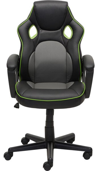 GAMING STOL kovina, umetna masa, tekstil siva, zelena, črna