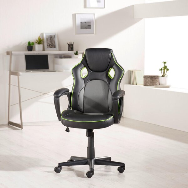 GAMING STOL kovina, umetna masa, tekstil siva, zelena, črna