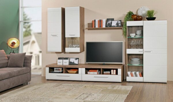 TV-ELEMENT bela, barve hrasta