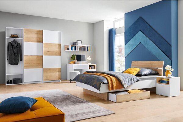POSTELJA 120 cm x 200 cm , leseni material bela, barve hrasta