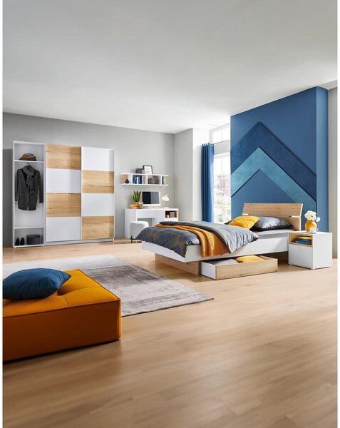 POSTELJA 120 cm x 200 cm , leseni material bela, barve hrasta