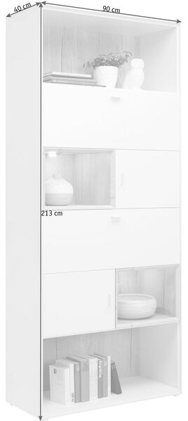 REGAL 90/213/40 cm bela, barve hrasta