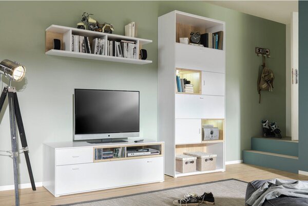 TV-ELEMENT bela, barve hrasta