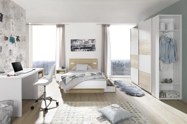 POSTELJA 120 cm x 200 cm , leseni material bela, barve hrasta