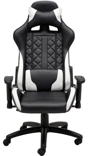 GAMING STOL kovina, umetna masa, tekstil črna, bela