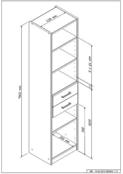 REGALNI ELEMENT 47/198/38 cm barve grafita, barve hrasta