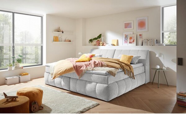 POSTELJA BOXSPRING 200 cm x 240 cm , tekstil, leseni material srebrne barve