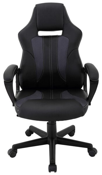 GAMING STOL kovina, umetna masa, tekstil siva, črna