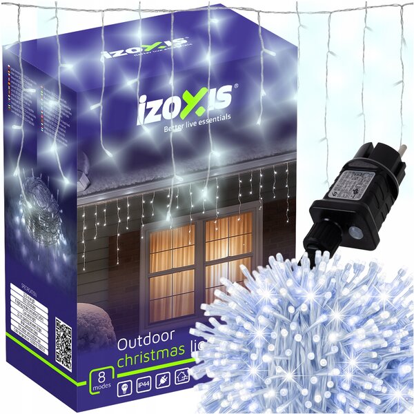 Zunanje novoletne lučke zavesa 500 LED hladno bela 8 funkcij 22,5m