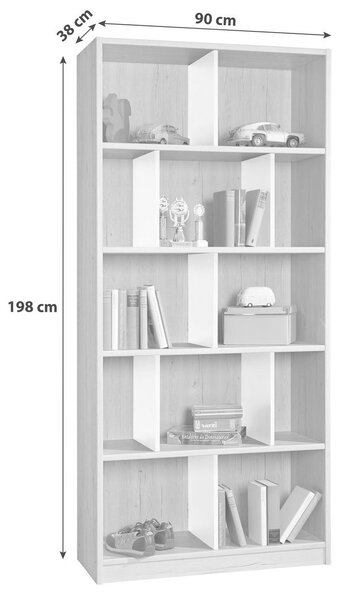 REGAL 90/198/38 cm bela, barve hrasta
