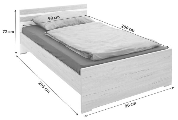 POSTELJA 90 cm x 200 cm , leseni material bela, barve hrasta