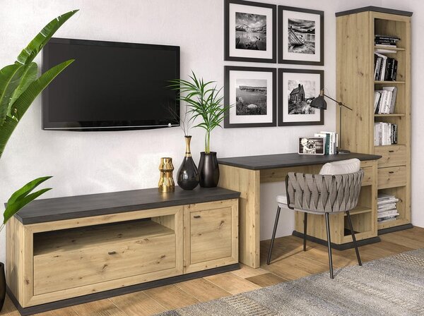 TV-ELEMENT barve hrasta, temno siva