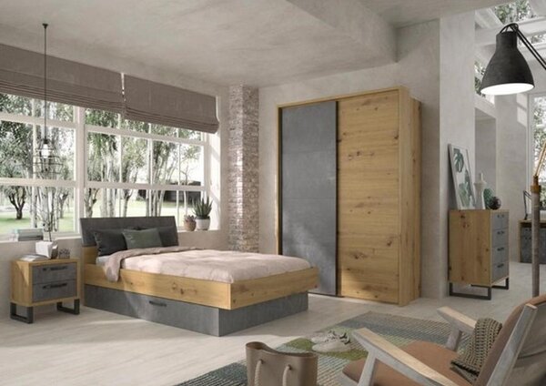 POSTELJA 120 cm x 200 cm , leseni material siva, barve hrasta