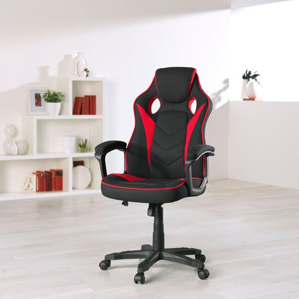 GAMING STOL kovina, umetna masa, tekstil rdeča, črna