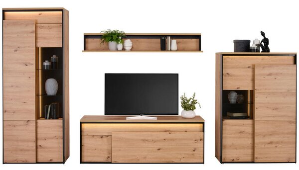 TV-ELEMENT črna, hrast artisan