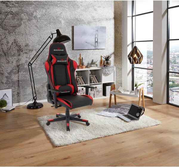 Mömax Gaming Stol Genf, Črna, Rdeča, Videz Usnja