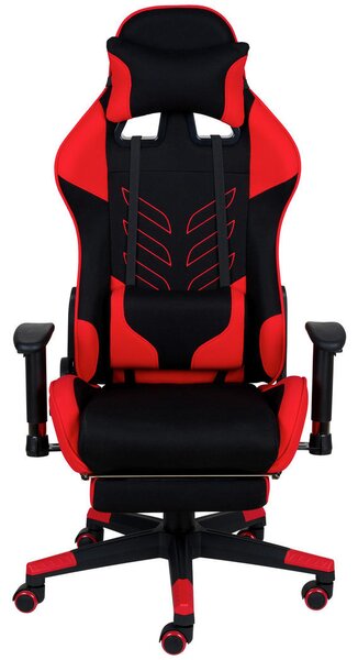 GAMING STOL kovina, umetna masa, tekstil rdeča, črna