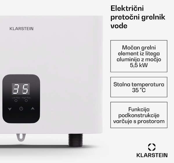 Klarstein Blaze Flow pretočni grelnik vode pod mizo | 5,5 kW | grelni element iz litega aluminija | konstantna temperatura 35 °C