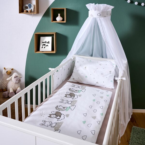 SET ZA OTROŠKO POSTELJICO Modern Clouds 100/135 cm siva, zelena, bela