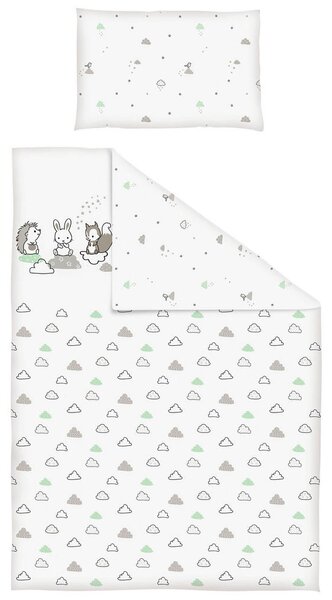 SET ZA OTROŠKO POSTELJICO Modern Clouds 100/135 cm siva, zelena, bela