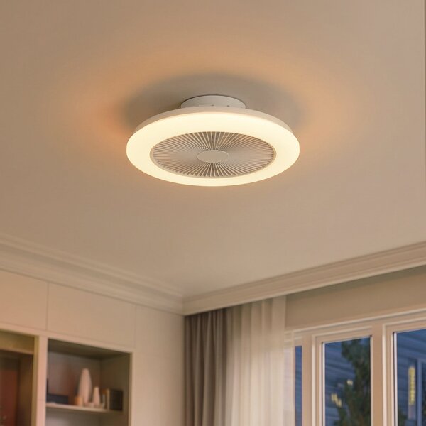 Lindby LED stropni ventilator Vedin, bel, DC, Ø 45 cm, RGBW, zatemnjen, Bela, Dnevna soba / jedilnica, Plastika, Sodobni