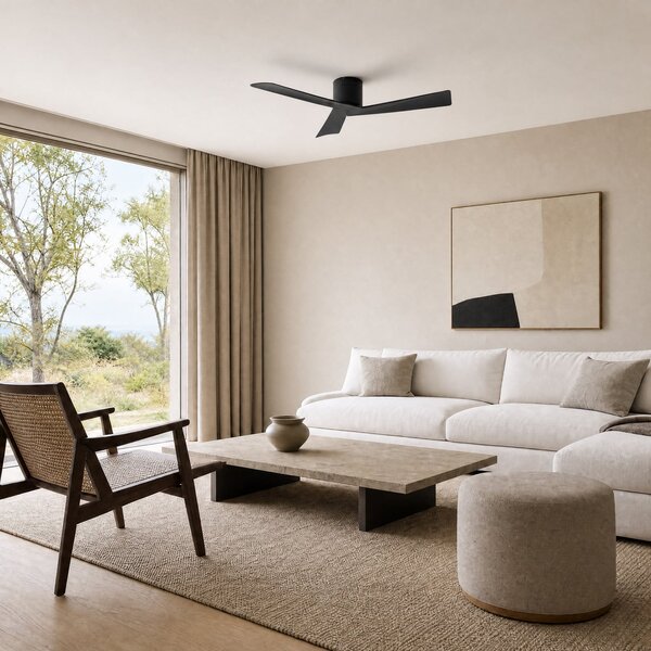 Lucande Stropni ventilator Ventoro, premer 132 cm, črn, kovinski, Črna, Dnevna soba / jedilnica, Kovina, Sodobni