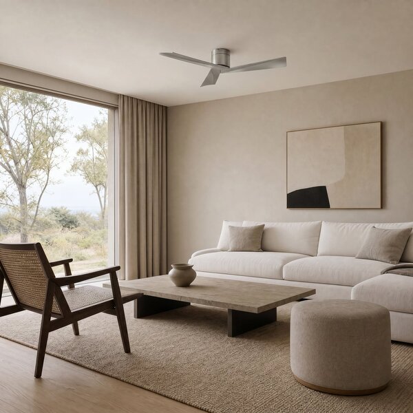 Lucande Stropni ventilator Ventoro, premer 132 cm, srebrna barva, kovina, Kovinska, Dnevna soba / jedilnica, Kovina, Sodobni