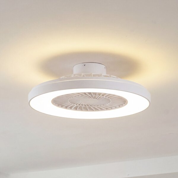 Lindby LED stropni ventilator Teleo, premer 58 cm, bel, DC, Tuya, zatemnjen, Bela, Dnevna soba / jedilnica, Plastika, Sodobni