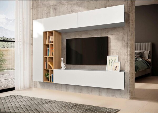 DNEVNI REGAL, hrast sonoma, bela, visoki sijaj