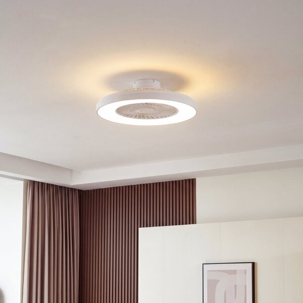 Lindby LED stropni ventilator Teleo, premer 58 cm, bel, DC, Tuya, zatemnjen, Bela, Dnevna soba / jedilnica, Plastika, Sodobni
