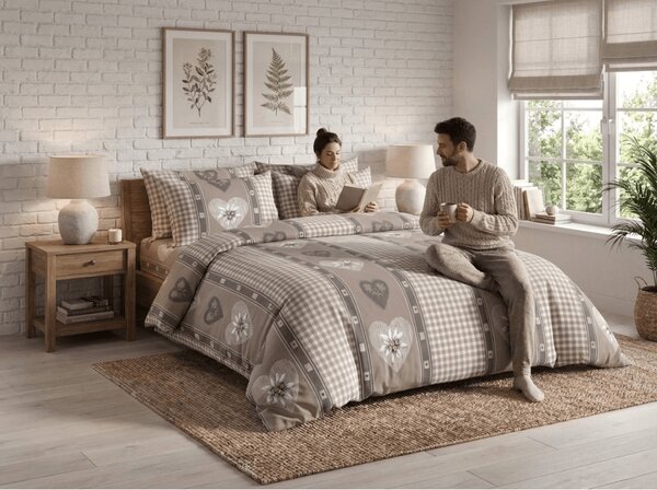 Krep posteljnina HEART RETRO POLY rjava Dimenzije posteljnine: 70 x 90 cm | 140 x 200 cm