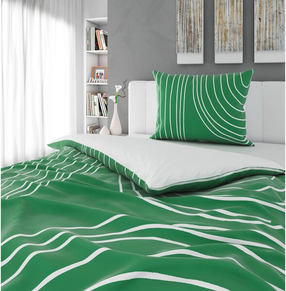 OBOJESTRANSKA POSTELJNINA EMERALD 140/200 cm saten žadasto zelena
