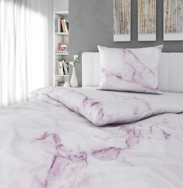 POSTELJNINA PINK MARBLE 140/200 cm saten svetlo siva