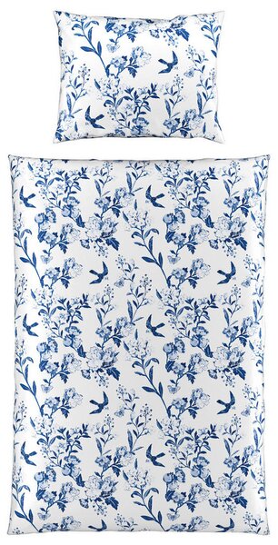 POSTELJNINA PORTO 140/200 cm saten modra, bela